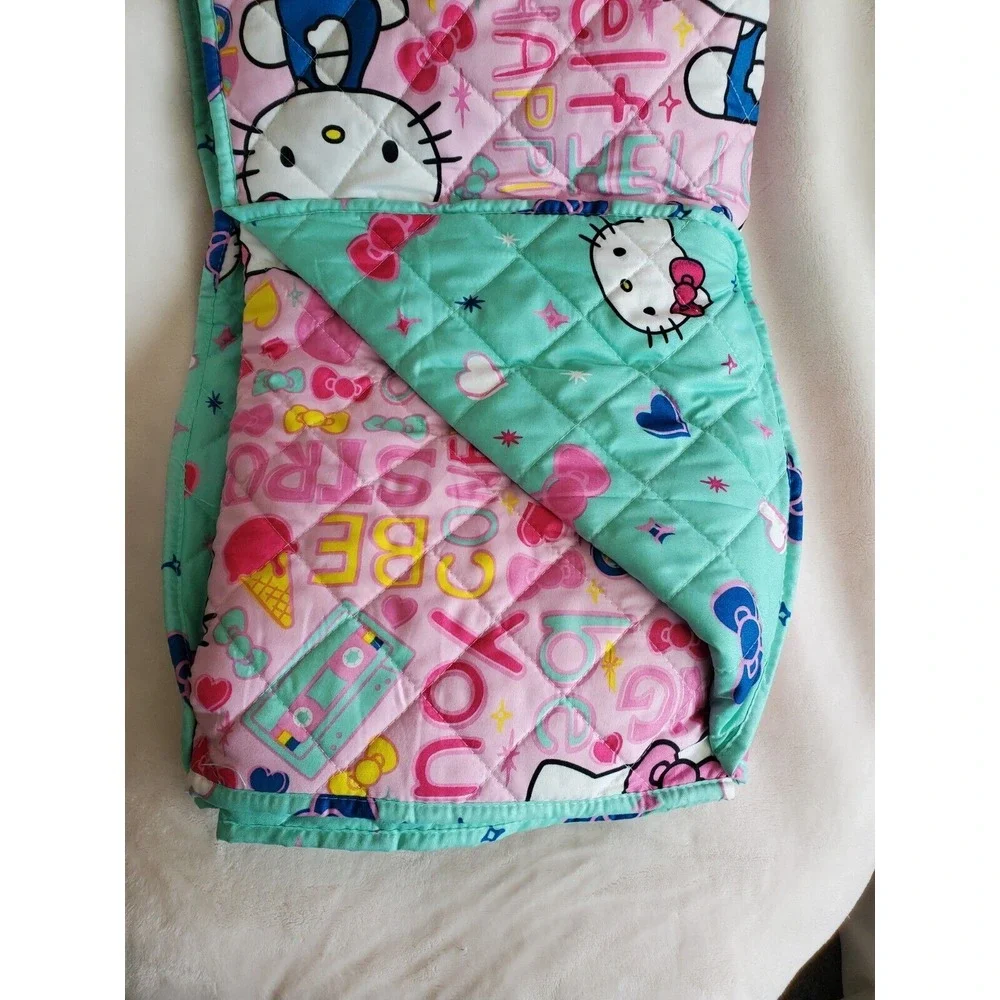 NEW Hello Kitty Skate Bow Quilt Reversible Blanket Twin Sanrio Rainbow Pink Blue
